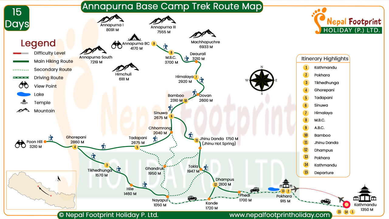 Map of Annapurna Base Camp Trek Route