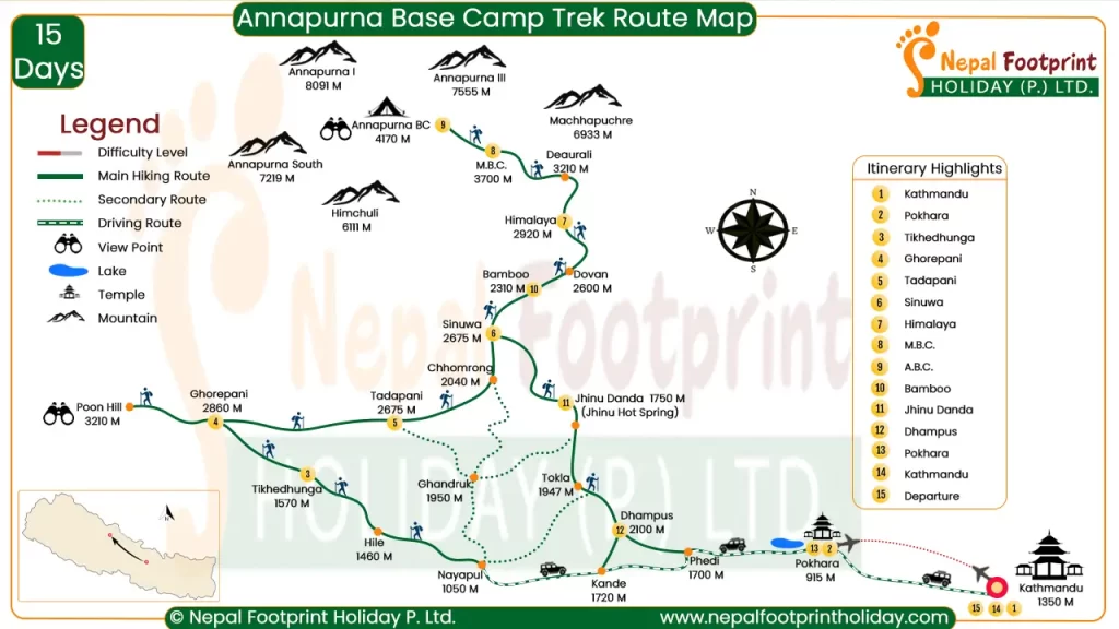 Map of Annapurna Base Camp Trek